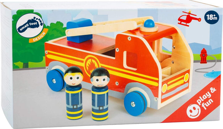 small foot Grosses Feuerwehrauto aus Holz, mit Spielfiguren und bewegbarer Rettungsleiter, ab 3 Jahr