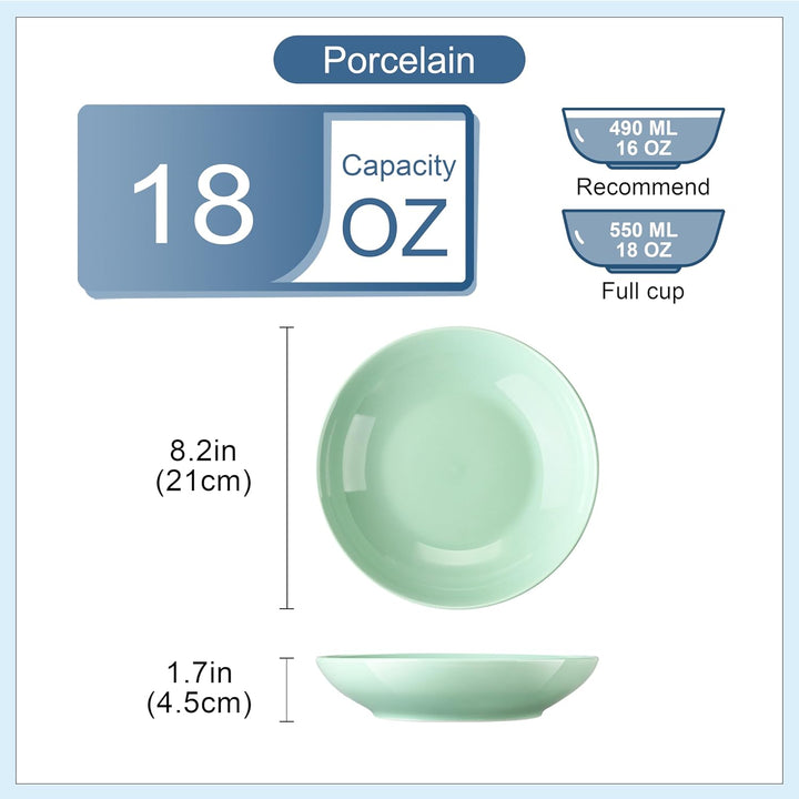 Tafelservice porzellan, LOVECASA SWEET Suppenteller 6er Set, Tiefteller Set, Pastateller 550 ml, 21