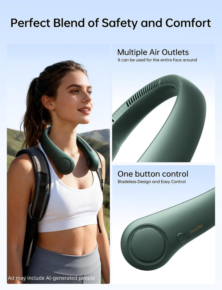 JISULIFE Tragbarer Hals-Ventilator, Hands Free Bladeless Fan, 4000 mAh Batteriebetriebener Persönlic