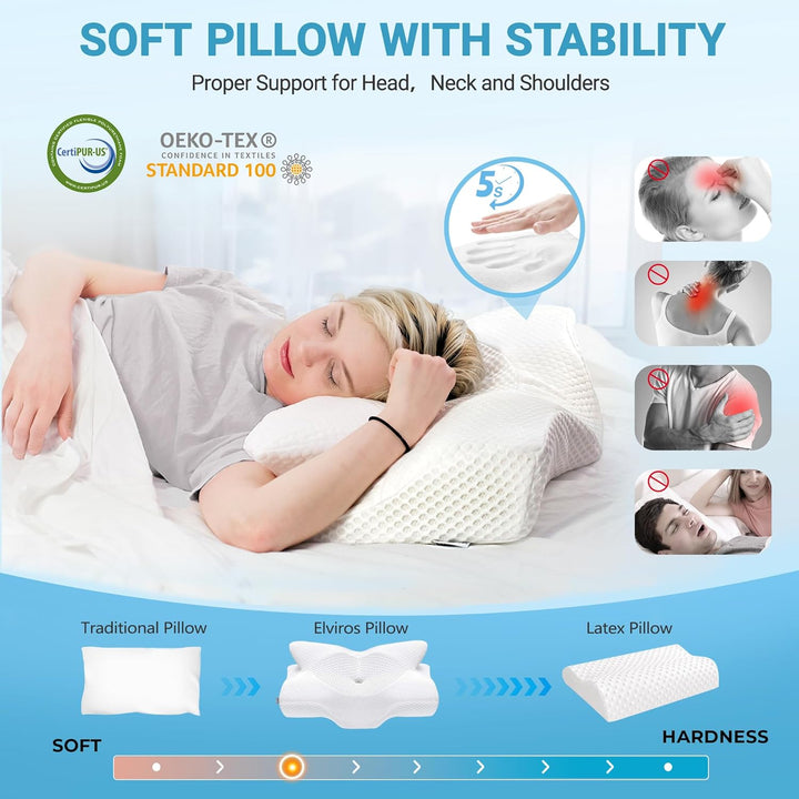 Elviros Orthopädisches Kopfkissen aus Memory Foam, Seitenschläferkissen Nackenstützkissen, Kopfkisse
