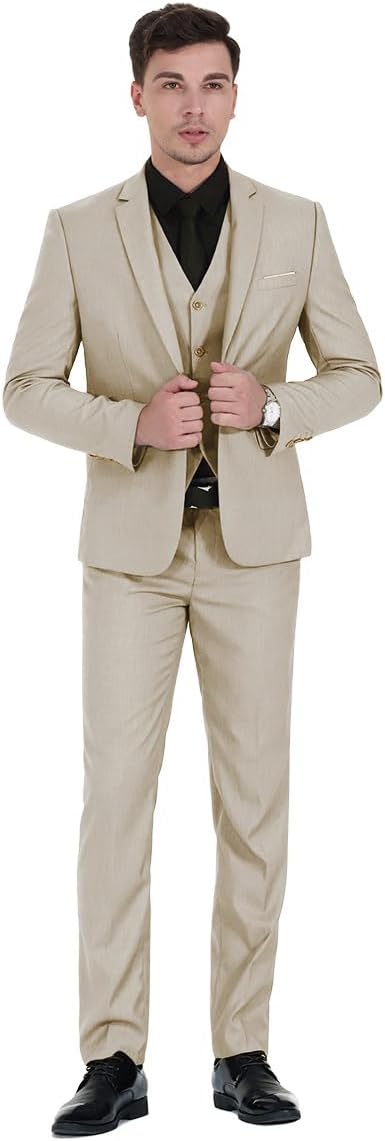 Anzug Herren Slim Fit 3 Teilig Anzüge Herrenanzug Sakko für Hochzeit Business M Griege, M Griege