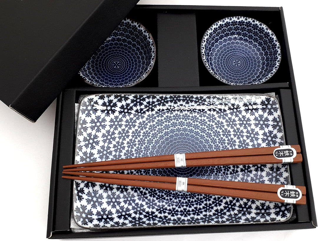 Sushi Set YUKI Original japanisches Sushiset in Weiss Blau Sushi Ess-Service aus Porzellan zwei Sush
