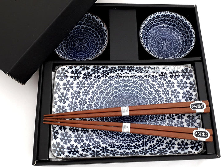 Sushi Set YUKI Original japanisches Sushiset in Weiss Blau Sushi Ess-Service aus Porzellan zwei Sush