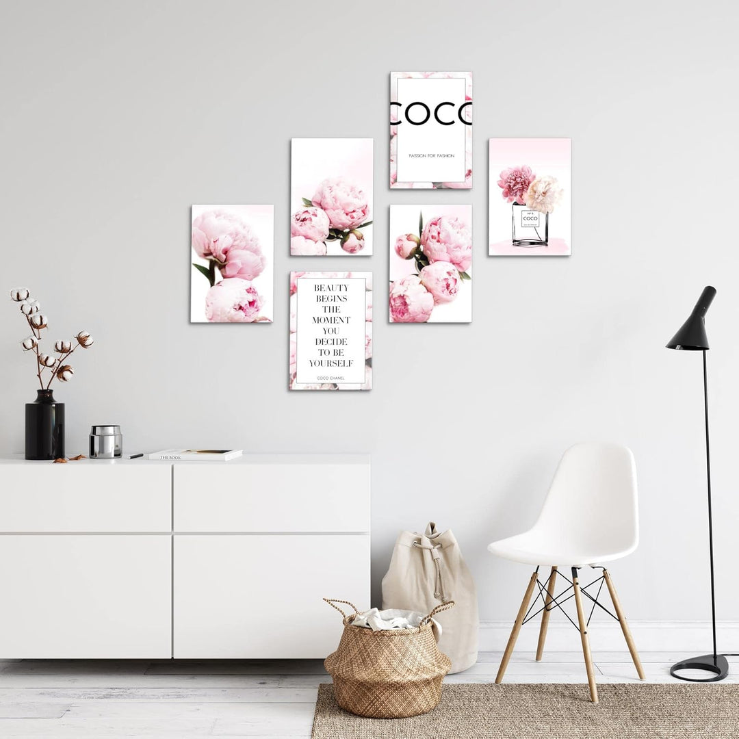 Novart Wandbilder Set - KOMPLETT AUFHÄNGFERTIG - Made in Germany - Moderne Bilder Blumen Pfingstrose