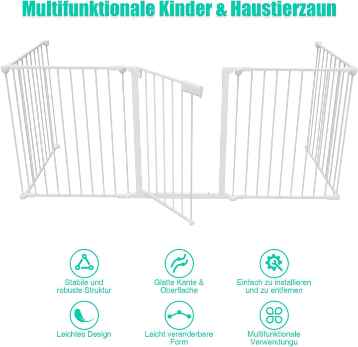 Ikodm Kaminschutzgitter mit Tür 310 cm Metall Ofenschutzgitter Laufgitter Laufstall Absperrgitter Ti