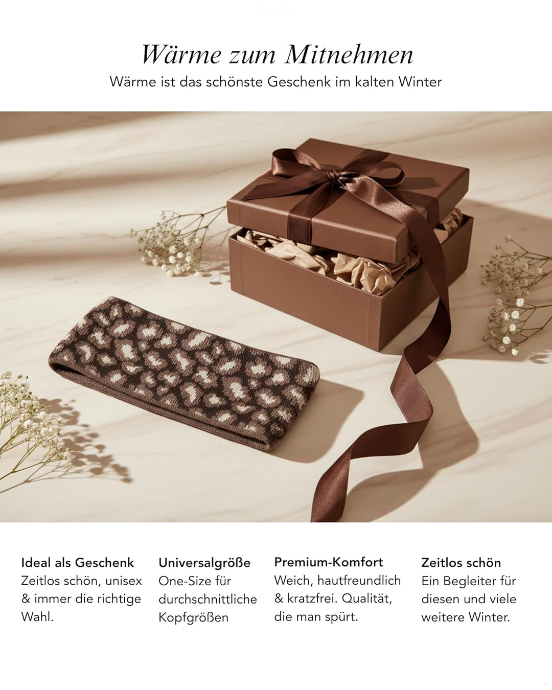 Baesics Stirnband Leo Braun für Damen & Herren – warme & elastische Unisex Ohrenwärmer mit Fleecefut