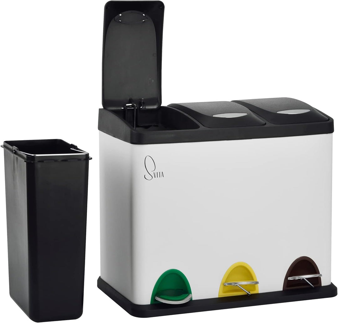 SVITA TC3X8 Mülleimer 3 Fächer, 24 Liter Treteimer mit Tretmechanismus, Pulverbeschichteter Stahl, P