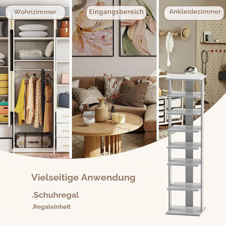 GIANTEX Schuhregal schmal und hoch, Schuhschrank Regal Holz 8 Ebenen, Schuhständer Schuhablage verti