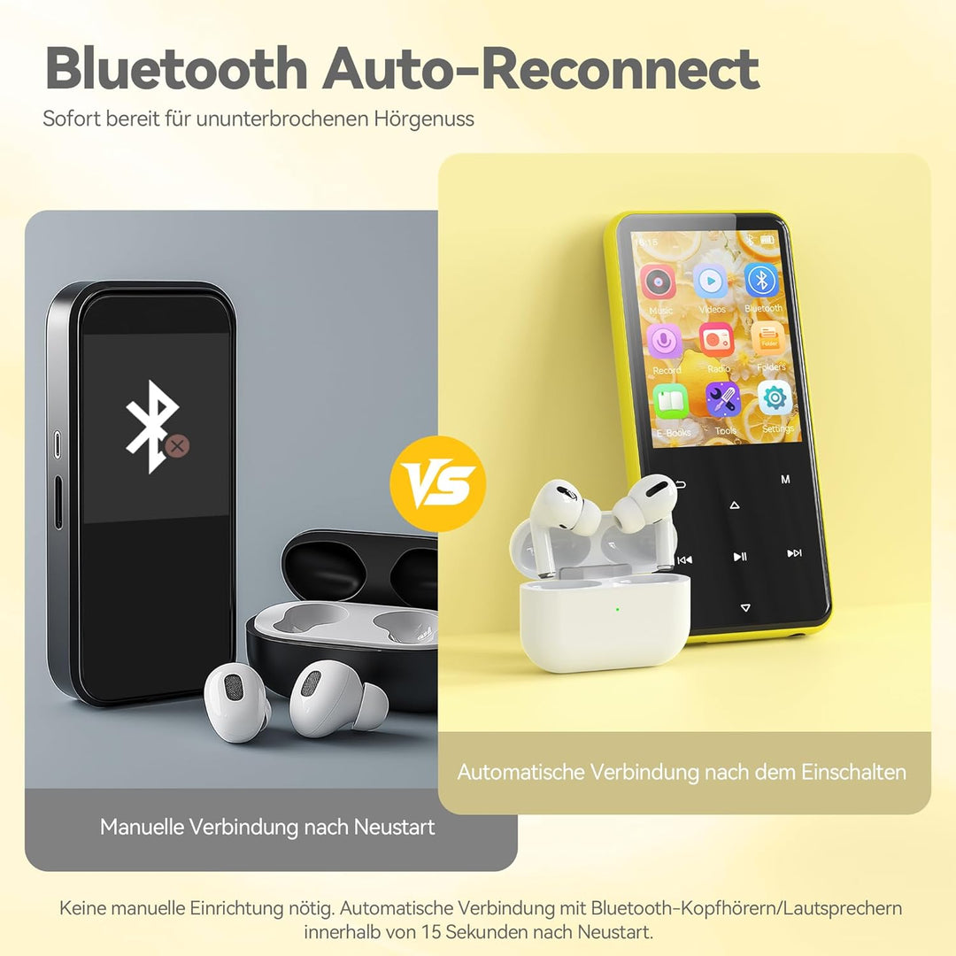 AGPTEK 64GB MP3 Player Bluetooth 5.3 mit 2,4" TFT Farbbildschirm, HiFi Musik Kinder MP3 Player mit L
