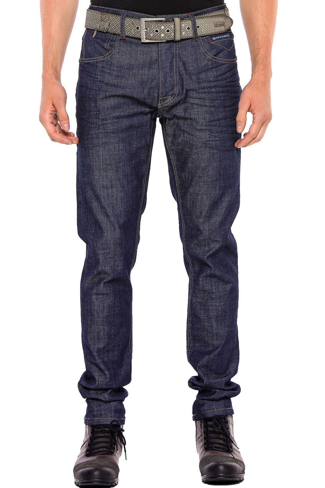 Cipo & Baxx Herren Jeans Hose Basic Casual 5-Pocket Denim Regular Fit Washed Jeans Pants Hose Dunkel