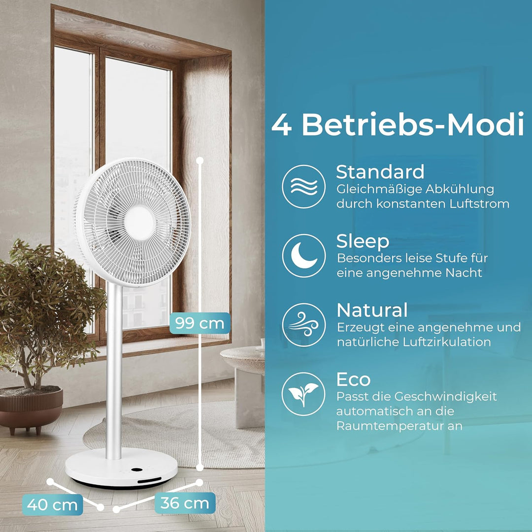 KLAMER Silent Ventilator, extra leiser DC Designventilator mit Fernbedienung, 12 Geschwindigkeitsstu