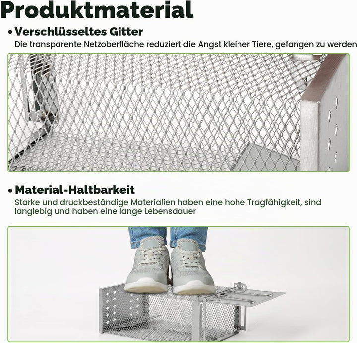 Lebendfalle Mausefalle, XXL Premium Rattenfalle Hochsensitive Mäuse-Futterfalle, Tierfreundlich &amp; Wi