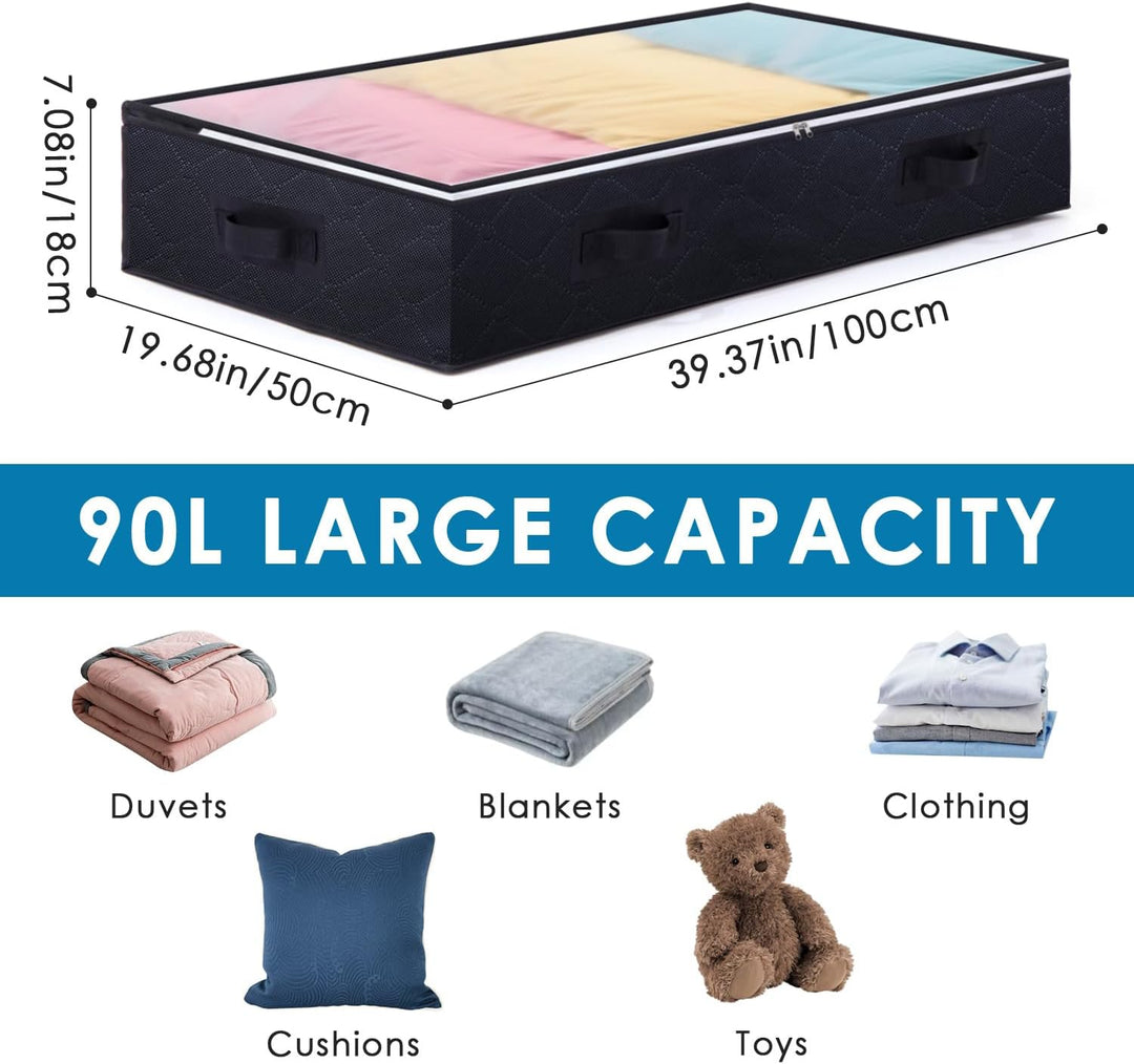 AIOR 6 Stück 90L Unterbettkommode mit Sichtfenster, Faltbare Unterbett-Aufbewahrungstasche Kleiderau