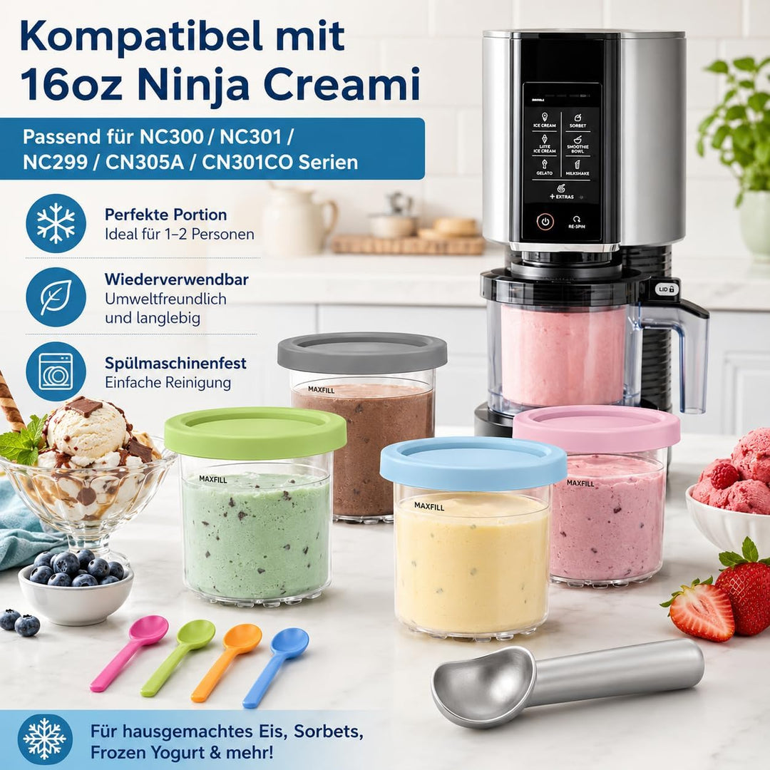 DULCE DOM Eiscremebehälter Set kompatibel mit Ninja Creami NC300 NC301 NC299AMZ CN305A CN301CO, 16 o