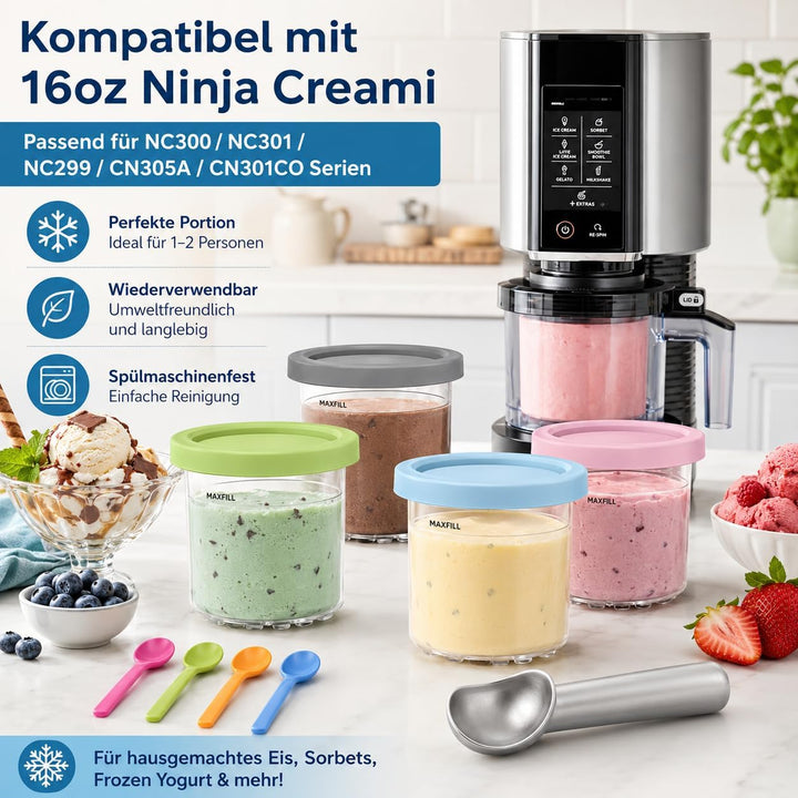 DULCE DOM Eiscremebehälter Set kompatibel mit Ninja Creami NC300 NC301 NC299AMZ CN305A CN301CO, 16 o