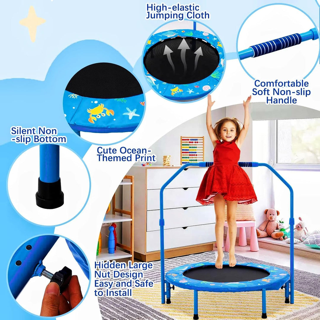 NUKied Trampolin Kinder,Ø 91cm|Faltbarer Rebounder für Minitrampolin mit Handlauf mit verstellbarem