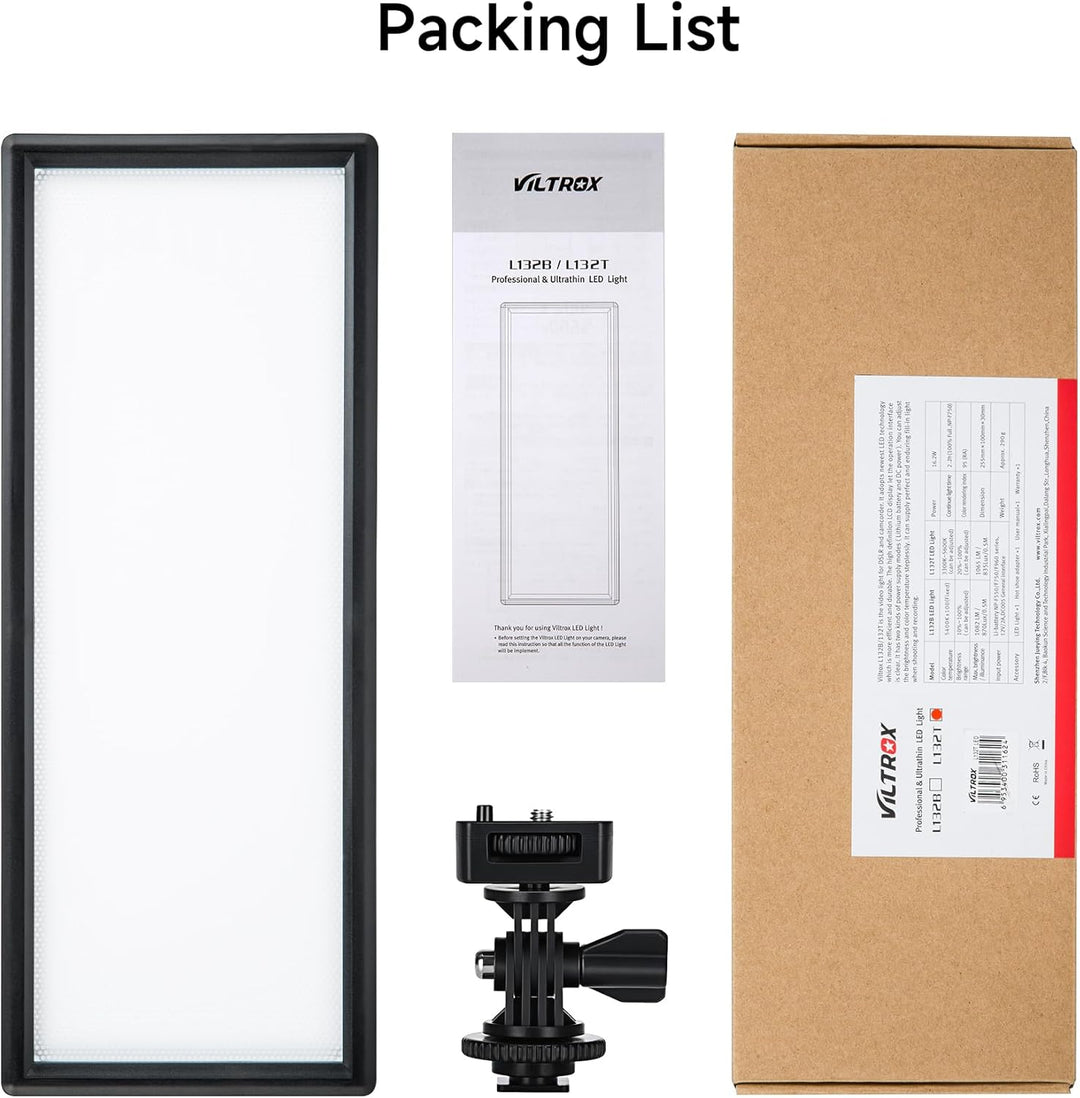 VILTROX L132T 3300K~5600K LED Videoleuchte Dimmable Panel Licht LED für DSLR Kamera mit NP-F550 Akku