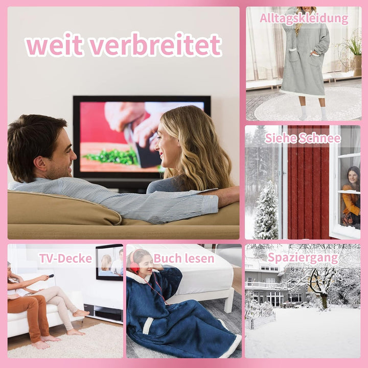 Hoodiedecken Kuscheldecke ärmel Decke mit Kapuze Dunkelgrau TV Decke Warme Decken für den Winter, gr