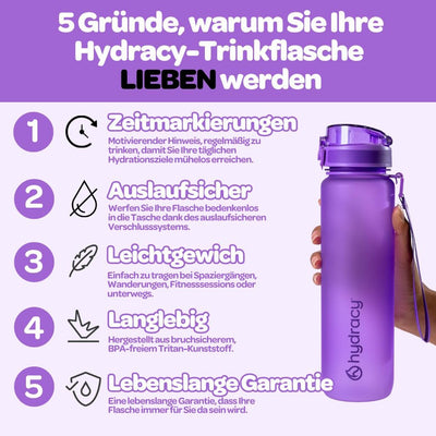 Hydracy Trinkflasche mit Fruchteinsatz - 1L Wasserflasche - BPA-freie Trinkflasche mit Zeitmarkierun