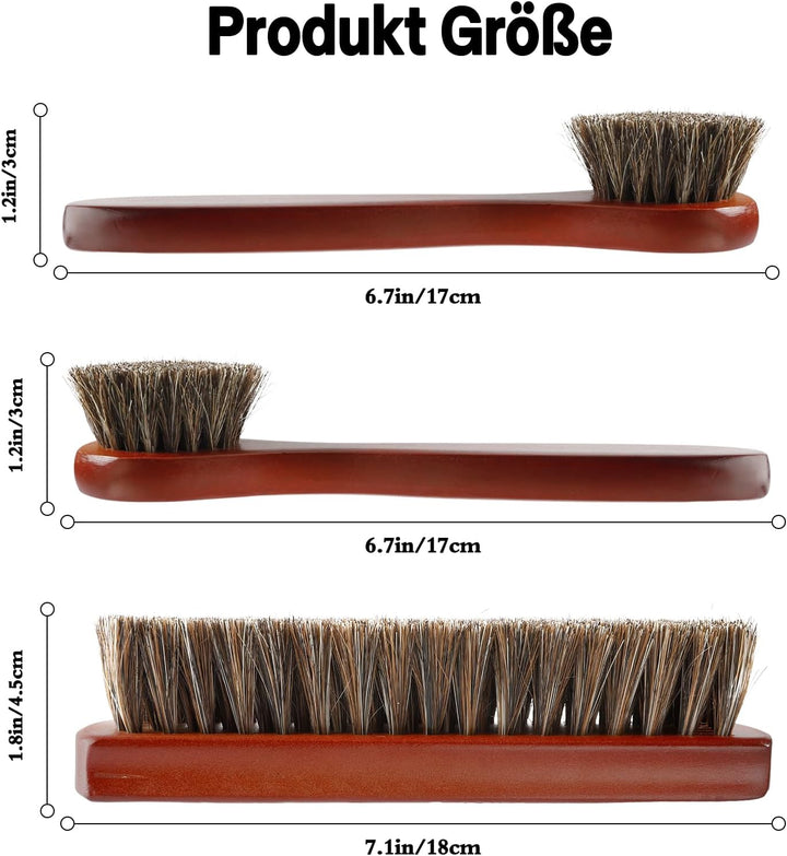 Pferdehaar Bürste,Rosshaarbürste,Schuhbürsten Set,Set of 3 Horse Hair Shoe Brushes,Lederbürste,Schuh