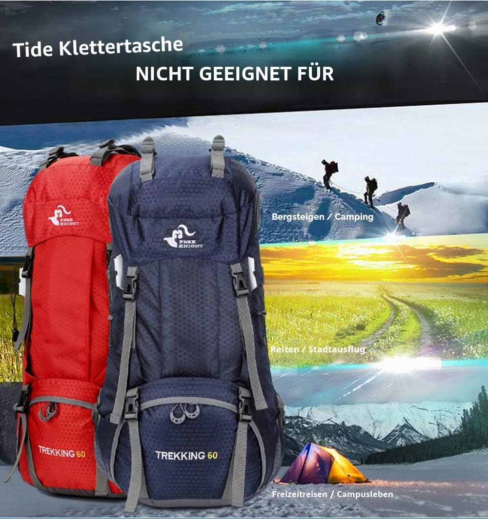 Bseash 60L Wasserdichter leichter Wanderrucksack mit Regenschutz, Outdoor Sport Tagesrucksack Multif