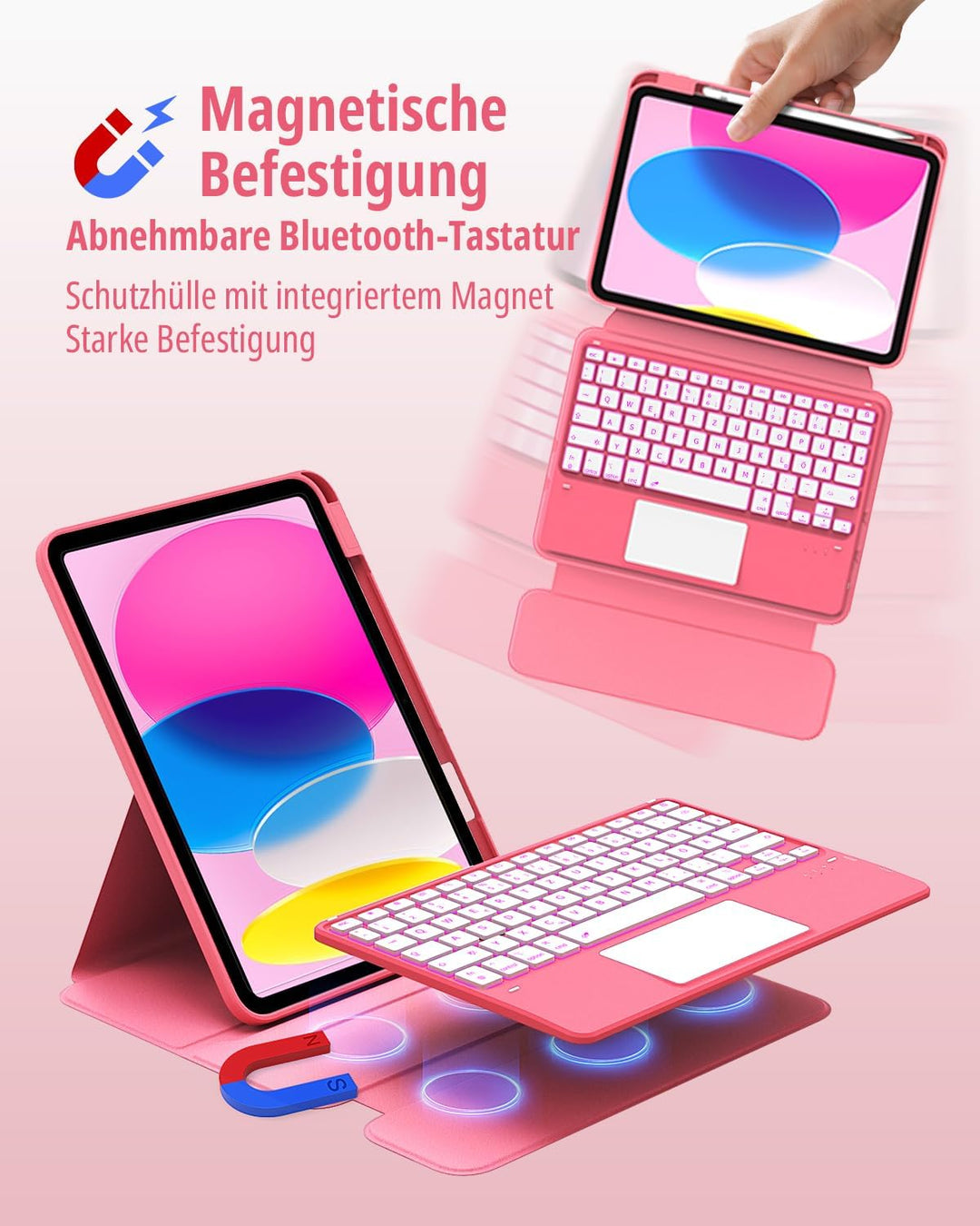 CACOE Drehbare Hülle mit Tastatur für iPad (A16) 11/10 Generation (11/10.9 Zoll) 2025/2022 mit Touch