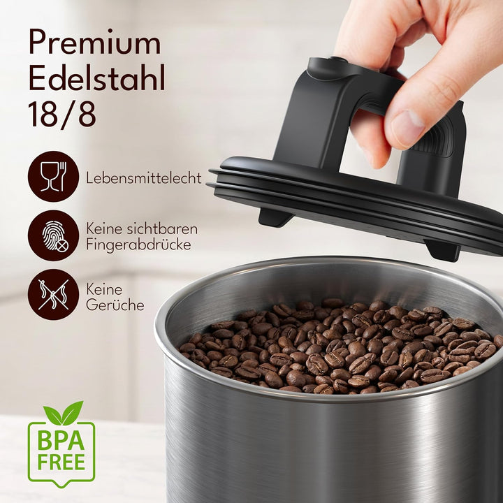 KC Kitchen & Co. Kaffeedose luftdicht für 1 kg Kaffeebohnen – Edelstahl Vorratsdose mit Vakuumdeckel