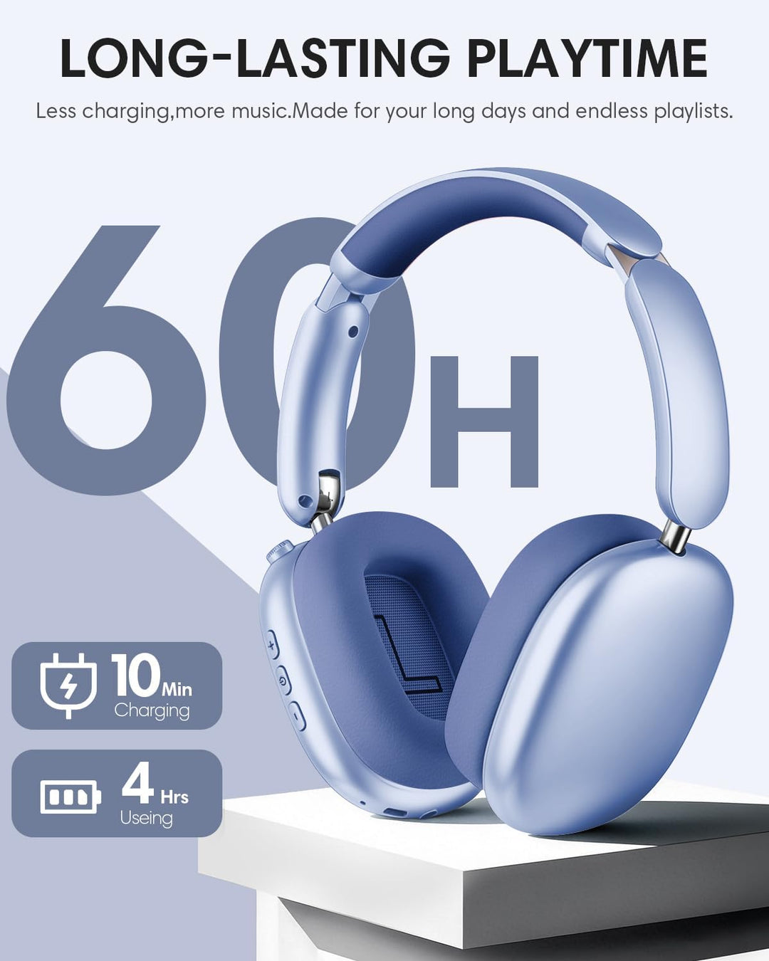 Wentronic Y02 Aktive Noise Cancelling Kopfhörer,60 Std.5 EQ-Musikmodi,Hi-Res-Audio,Tiefe Bässe,faltb