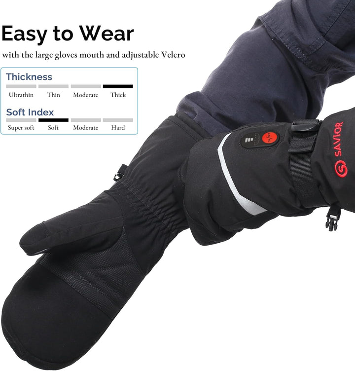 SAVIOR HEAT Beheizte Handschuhe Fäustlinge Männer Frauen, Elektrisch wiederaufladbare Batterie Ski S