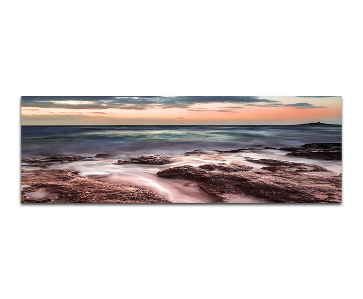 Paul Sinus Art Panoramabild auf Leinwand und Keilrahmen 150x50cm Sizilien Steine Felsen Meer Nebel A