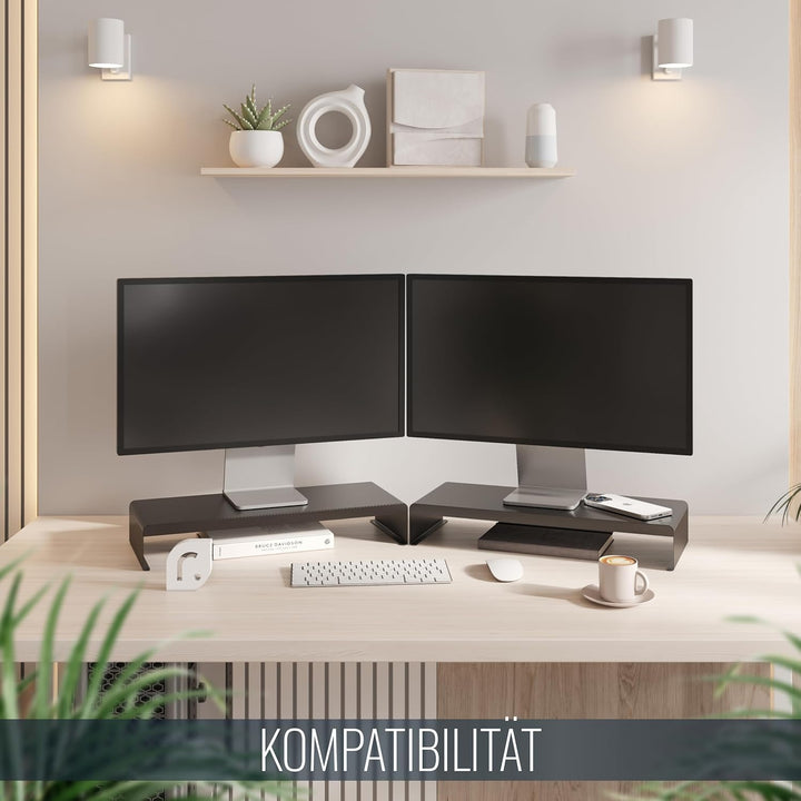RICOO Monitorständer Schreibtisch, Modern, FS0121, Matt Schwarz, Bildschirmständer Laptop, Hoch, TV,