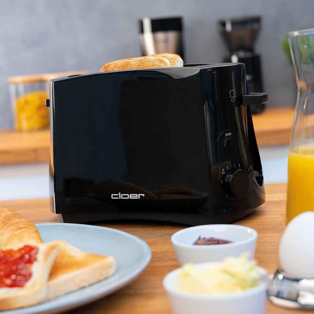 Cloer 3310 Cool-Wall-Toaster, 825 W, für 2 Toastscheiben, integrierter Brötchenaufsatz, Krümelschubl