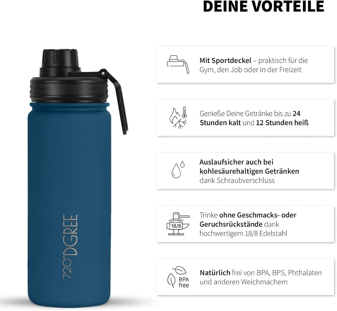 720°DGREE Edelstahl Thermo Trinkflasche 530ml “noLimit” +Früchtebehälter - Auslaufsicher, Kohlensäur