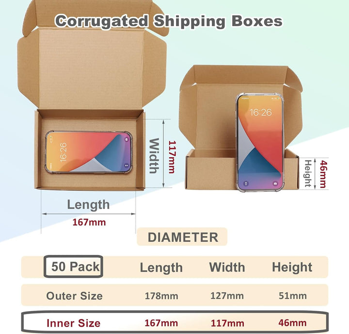 HORLIMER 50 Stück Versandkartons Kleine Kartons Boxen, Faltkarton Verpackungskartons für Warensendun