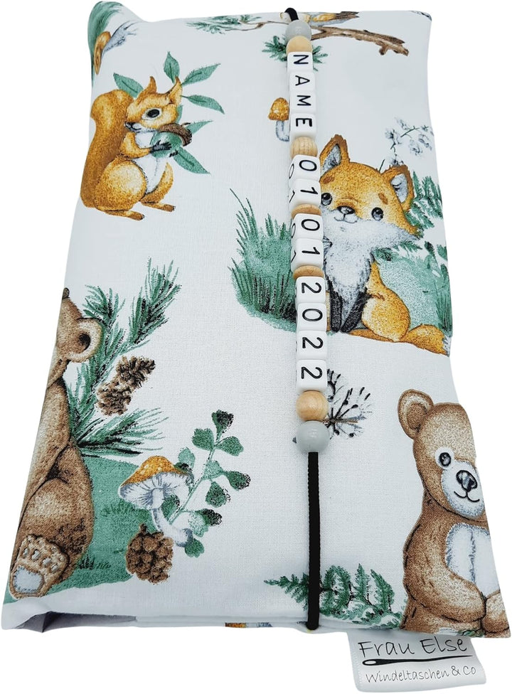 Grosse Windeltasche XXL mit Name Wickeltasche Waldtiere Fuchs Reh