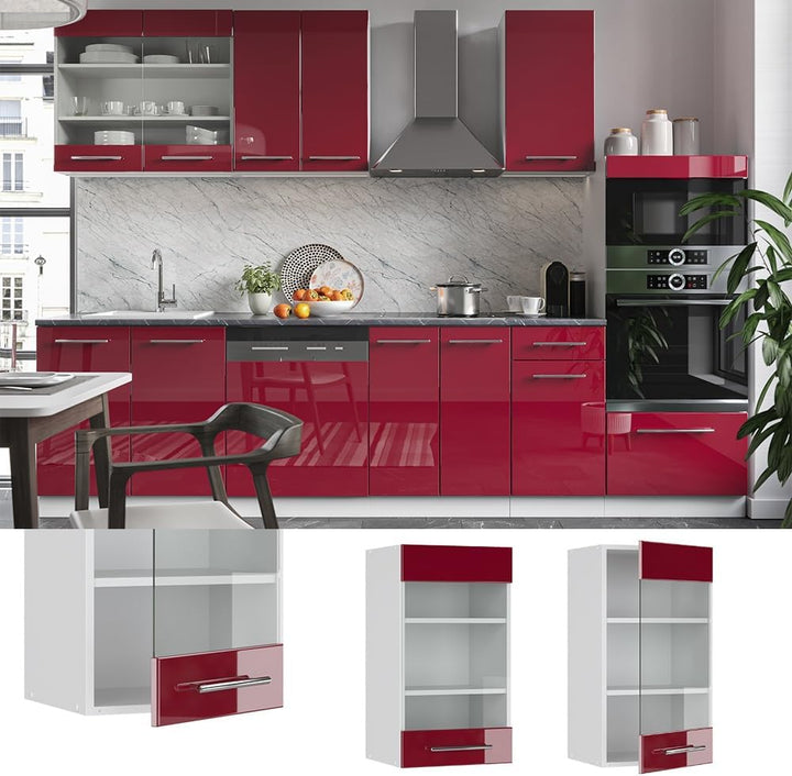 Vicco Küchenschrank Glas Fame-Line, Bordeaux Hochglanz/Weiss, 40 cm Bordeaux Hochglanz Hängeglasschr