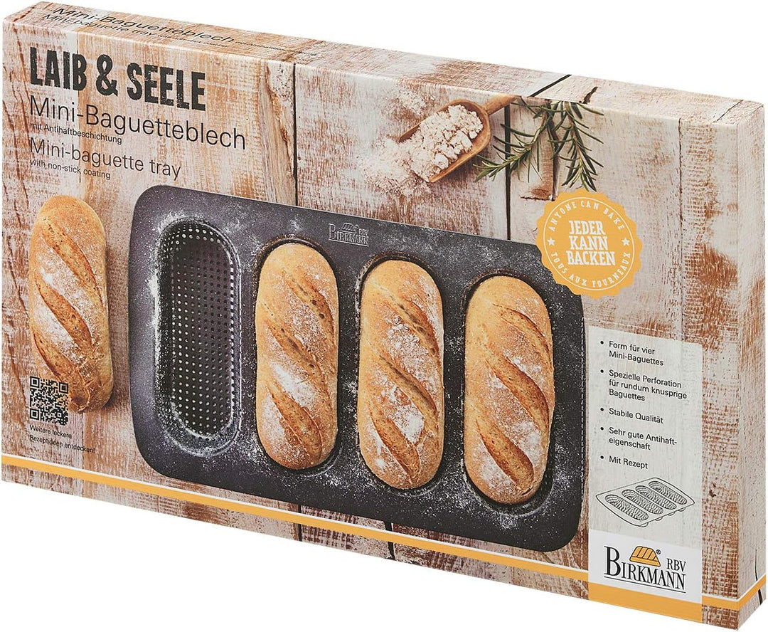 Birkmann, Laib & Seele, Mini-Baguetteblech, perforierte Baguetteform aus Karbonstahl für 4 Mini-Bagu
