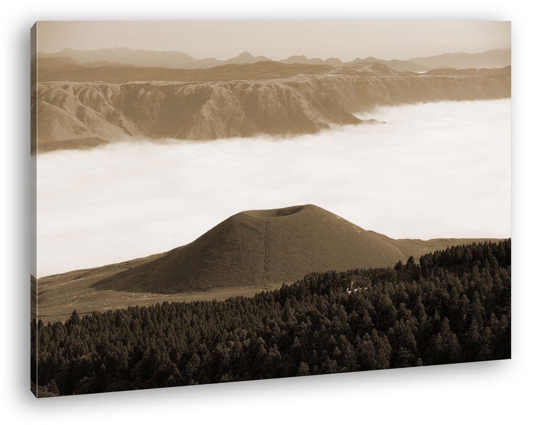 deyoli Aso Komezuka Vulkan in Japan Format: 80x60 Effekt: Sepia als Leinwandbild, Motiv fertig gerah