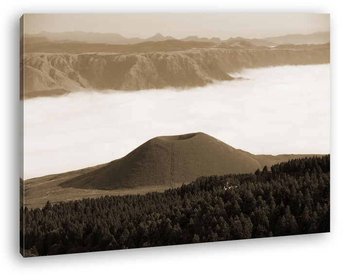 deyoli Aso Komezuka Vulkan in Japan Format: 80x60 Effekt: Sepia als Leinwandbild, Motiv fertig gerah