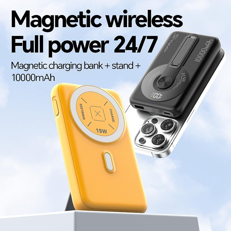 KONFULON Powerbank für Magsafe 10000mAh, 15W Qi Wireless & 22.5W USB-C Fast Charging, Ultra-Kompakt
