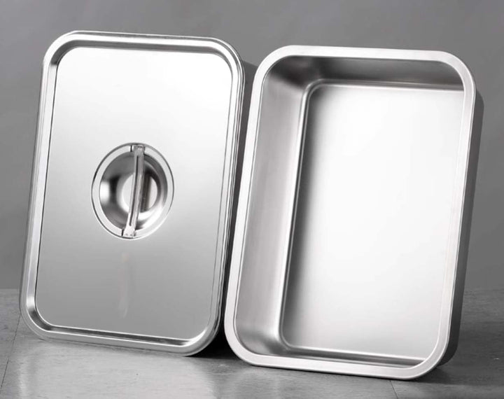Edelstahlpfannen mit Deckel, Dampftischpfanne, Edelstahl-Behälter-Set, stapelbare Metalldampfgarpfan