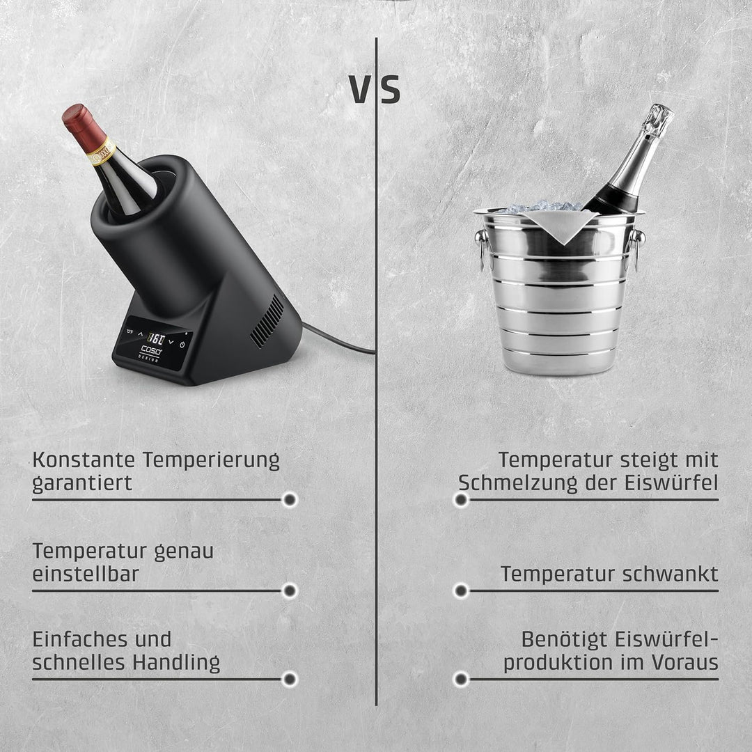 CASO VinoCase Black - Weinkühler für eine Flasche Wein, Champagner, Sekt, etc. / Temperatur 5-18°C/f