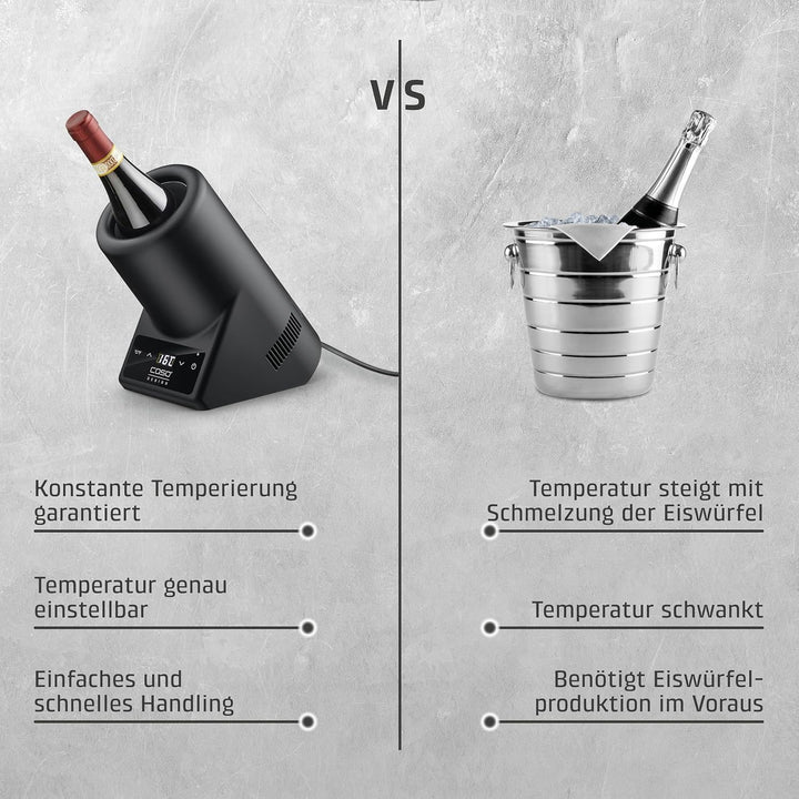CASO VinoCase Black - Weinkühler für eine Flasche Wein, Champagner, Sekt, etc. / Temperatur 5-18°C/f