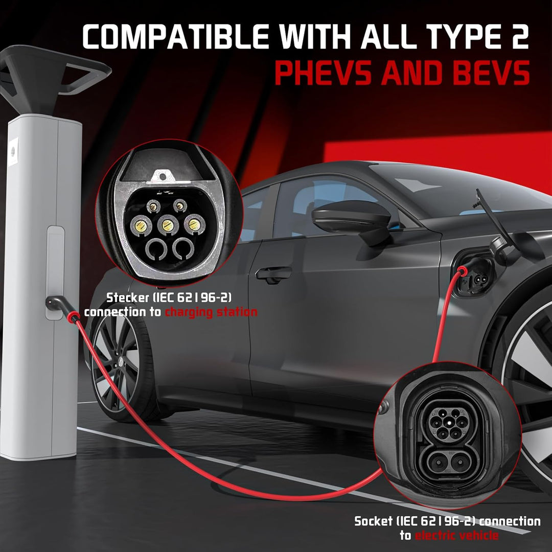 Typ 2 EV-Ladekabel – 7kW 5m Modus 3-Stromkabel für Elektro- und Hybridfahrzeuge | Einphasig 32-A-tra