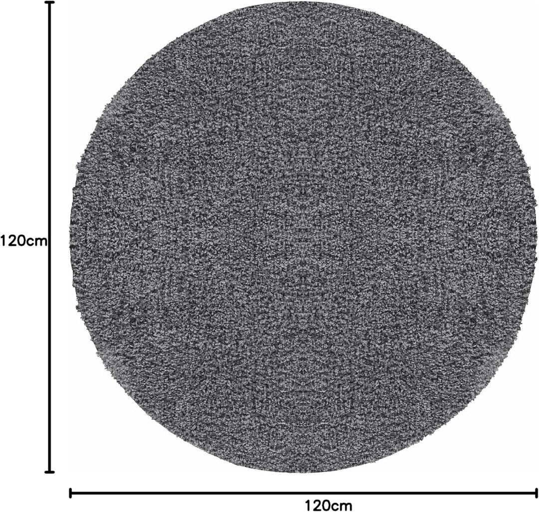 HomebyHome Teppich Rund Hochflor 120 cm Rund - Shaggy Runder Teppich Wohnzimmer Grau Extra Weich und