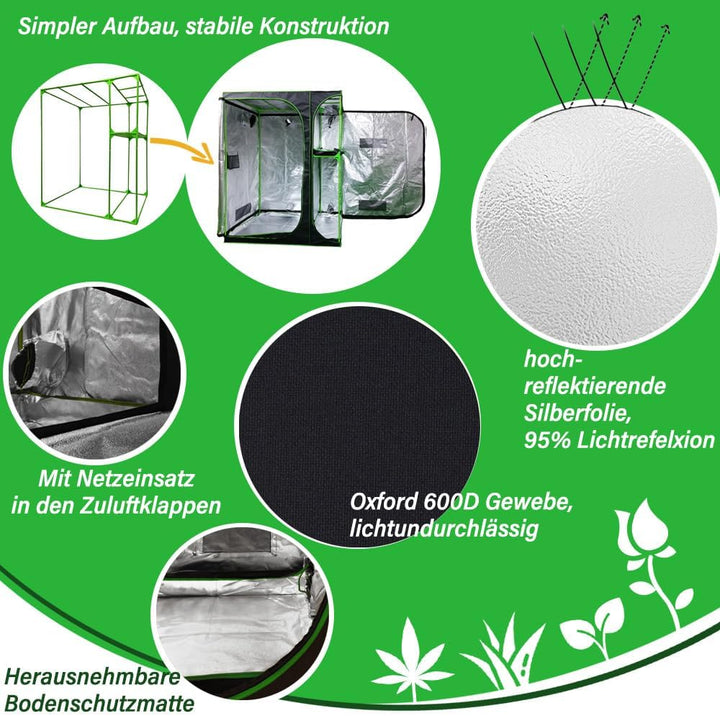 Kingpower Grow Box Grow Zelt für Pflanzen Gewächshaus Garten Anzucht Gemüse Kräuter Schrank Indoor 9