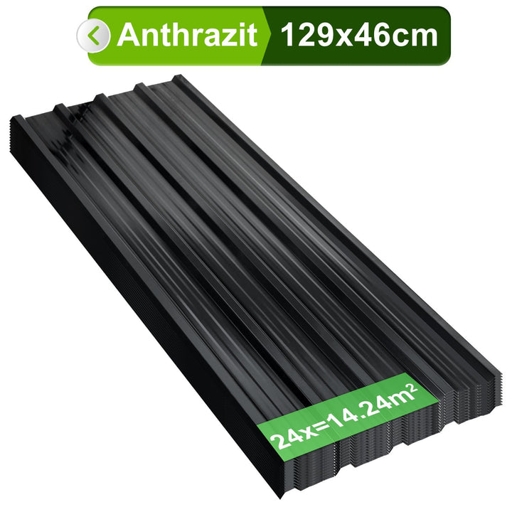 Profilblech Dachplatten 24 Stück 129×46 cm Trapezblech Set Anthrazit Verzinkter Stahl 0,25 mm Dachbl