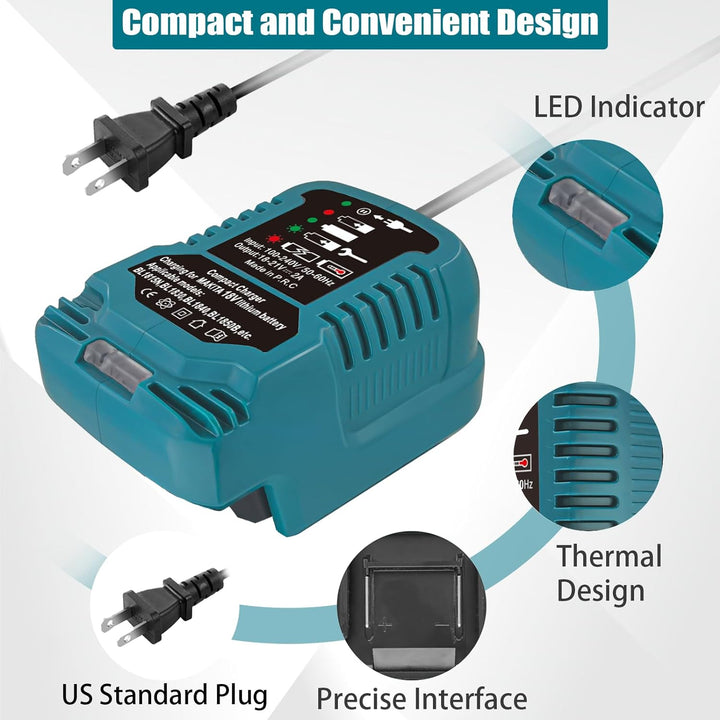 Ladegerät Ersatz für Makita DC18RC,18V 2A Ersatz-Ladegerät für Makita 18V Lithium-Ionen-Akku BL1860B
