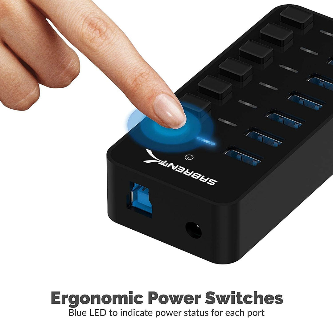 SABRENT USB Hub aktiv 3.2 gen1, mit netzteil 36W 7port, USB Adapter mehrfach Verlängerung, USB Verte