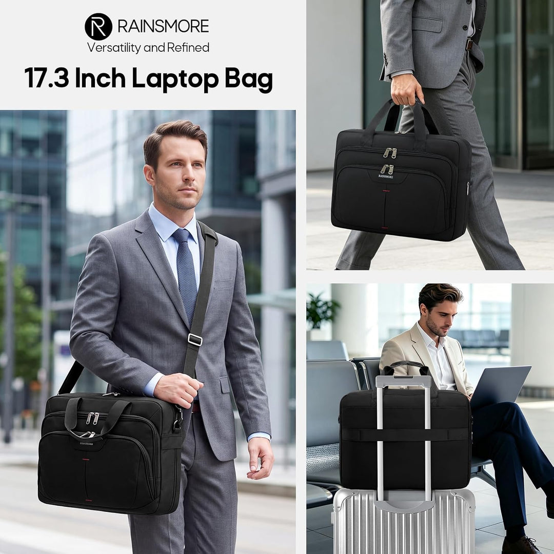 RAINSMORE 17,3 Zoll Laptoptasche Herren,Erweiterbare Aktentasche für arbeit | Grosse Wasserdichte La